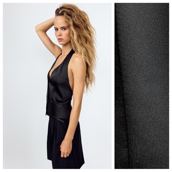 Zara Black Satin Backless Halter Top - Picture 4 of 12